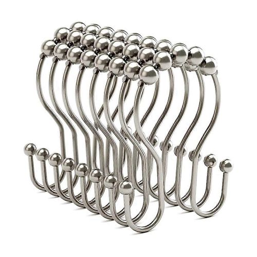 12 Pcs Crochets de rideau de douche, anneaux de rideau de douche antirouille Balanced Glide Double Rideau de douche H