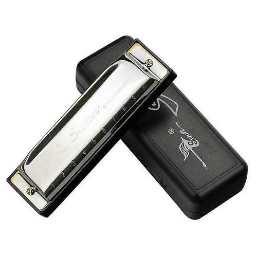 Cygne Harmonica 10 Trous Clé De Do Argent W / Étui Blues Harpe En Acier Inoxydable Neuf