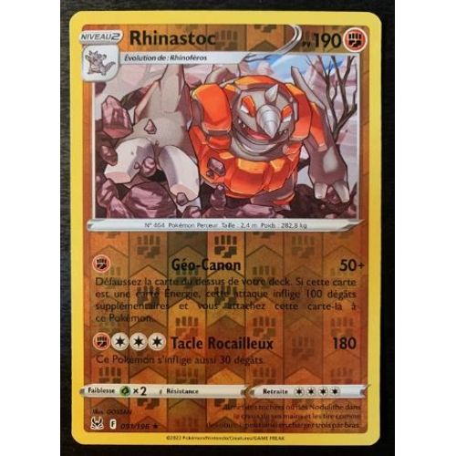 Pokemon Rhinastoc 091 / 196 Reverse Eb11 Origine Perdue