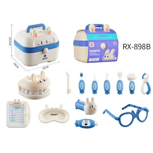 Jouet De Médecin Pour Enfants Nana Lapin Kit D'outils De Première Aide Pour Écoliers Boîte Cadeau De Soins Infantils Couleur Bleu