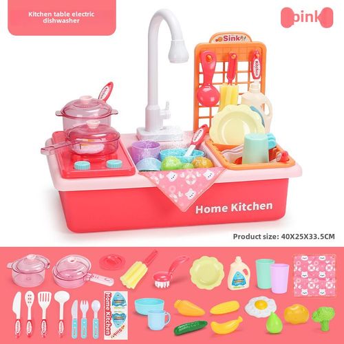 Machine À Laver Les Vaisselles Pour Enfants De Poisson Overland Jouet De Cuisine Électrique Pour Filles Avec Plaque À Laver Et Machine À Laver En Rose