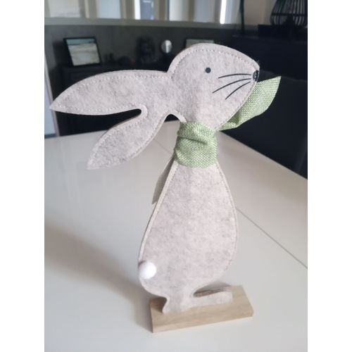 Lapin En Feutrine Sur Socle En Bois 35cm De Haut