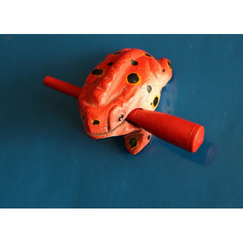 Grenouille Musicale Guiro (Instrument Vietnamien) 6cm En Bois Peint En Orange.