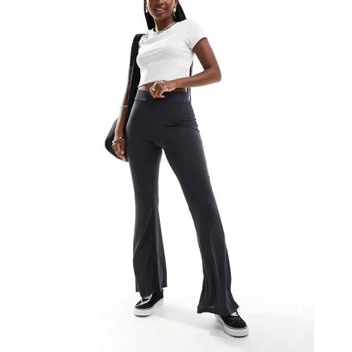 Pantalon Évasé À Taille Basse En Jersey Ultra-Doux - Noir