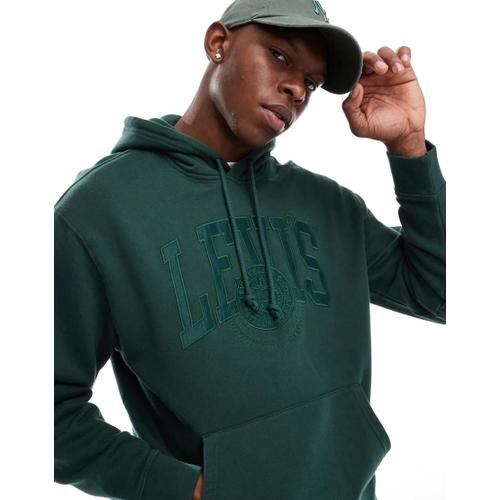 Sweat À Capuche Décontracté Style Universitaire Avec Appliqué Logo Ton Sur Ton - Vert Foncé