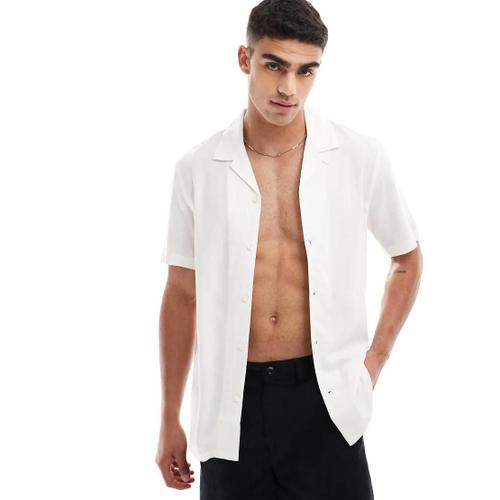 Chemise En Lin Avec Manches Courtes Et Col À Revers - Blanc