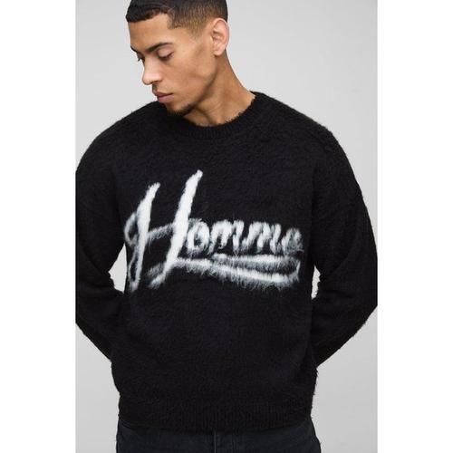 Pull Oversize À Slogan Homme - Noir - S, Noir