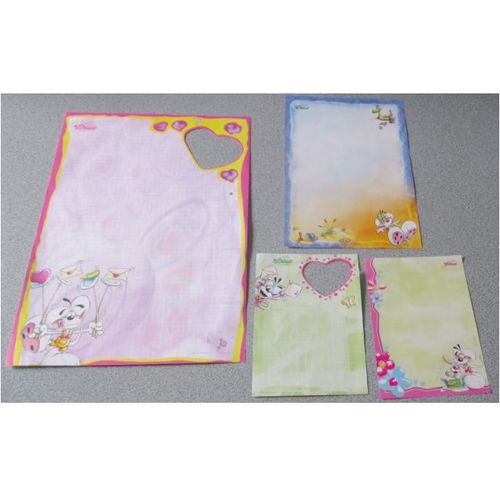 Quatre Feuillets Diddl À Petits Carreaux- Fond Vert, Bleu/Orange, Jaune Et Rose-Décors Diddl, Diddlina Et Bibombl-21x30cm+14.5x21cm +10.5x14.5cm + 10x14.5cm -Jamais Utilisés-À Garder Pour Le Souvenir