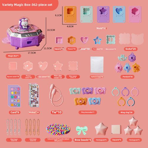 Boîte De Magie Polyvalente Pour Enfants Amazon Diy Bijoux Matériel De Bricolage Pour Filles Boîte De Comptoir 362 Pièces Couleur Magique