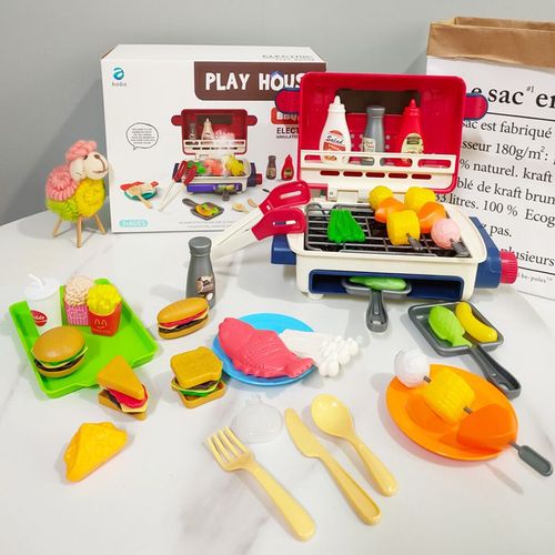 Jouet D'échange De Jouets Électrique À Frontière Piston De Barbecue Lumière De Cuisine Change De Couleur Musique Alimentaire Pour Enfants 43pcs