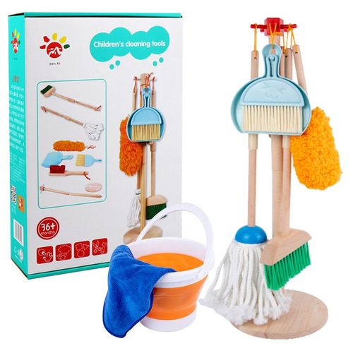 Ensemble De Balai Et Vissière Pour Enfants Outil De Nettoyage En Bois Pour L'éducation Précoce Jouet De Nettoyage Pour La Maison