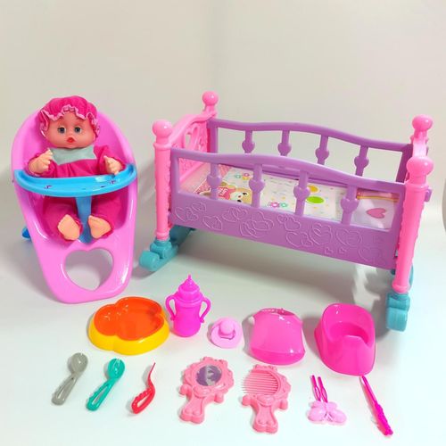 Lit De Jouet Pour Poupée Princesse Pour Filles Grande Taille Realiste Plastique Montre De Bébé Berceau Pour Décoration De Chambre Cadeau Ensemble De Meubles De Poupée