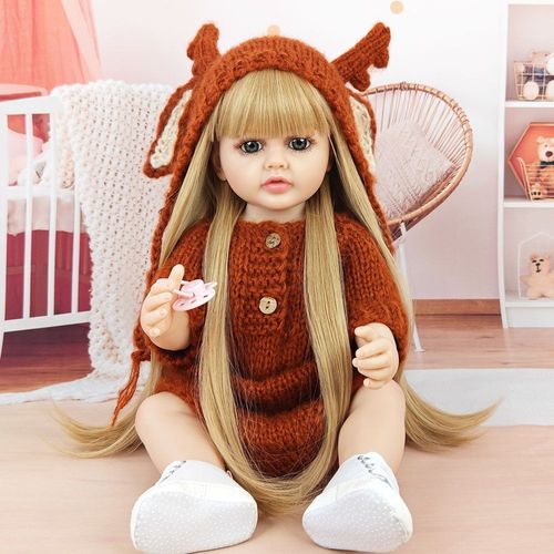 Poupée Renaissant En Caoutchouc Doux Pour Filles Jouet D'accompagnement De Poupée Océanique À La Vente En Gros Style Influencer Populaire Sur Tiktok Couleur Blanc Cheveux Courbés Jambes De Cerf Molette Taille Complète (Poupée+Vêtements)