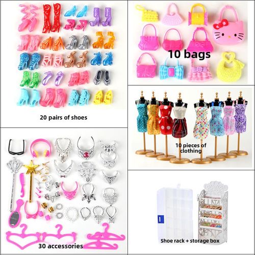Chaussures De Poupée De 11 Pouces Accessoires De Vêtements De Poupée Changeants Pour Jouets De Maison Boîte De Rangement Pour Chaussures En 70 Pièces Couleur