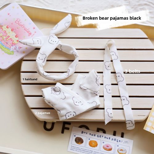 Pyjama De Bears En Coton 10cm15cm Vêtements De Poupée Ensemble Trois Pièces Noir Déchiré Costume De Nuit En Tissu De Poupée