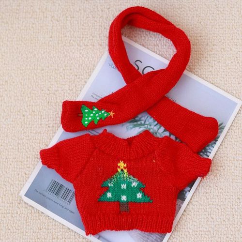 Vêtements D'ours En Coton Pour Poupées En Gros Accessoires Pour Poupées 20cm Couleur: Écharpe De Noël Rouge + Pull De Noël Rouge