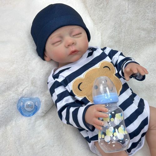 Poupée En Plastique Reborn De 18 Pouces Doux Et Moelleux Jouet De Peinture À La Main Pour Bébé Darren Couleur Bleu Profond Avec Des Rayures D'ours