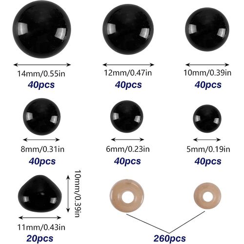 Yeux En Plastique Noirs En Boîte De 260 Pièces Accessoires Pour Poupées Diy Eye Screw Eye Boxed Black Beans Eye