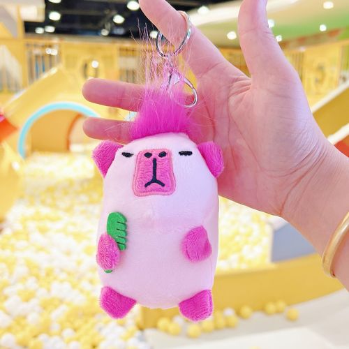 Porte-Clés En Peluche Créatif Style Cochon Mignon Longue Chevelure Version Cadeau Populaire Couleur Rose Avec Combinaison Hauteur 11 Cm