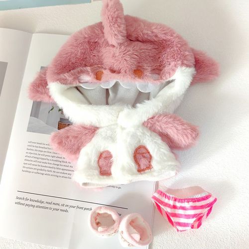 Vendue En Gros Pull-Over De Requin En Coton 20cm Pour Poupées Sans Attributs Costumes D'animación Kawaii Ensemble De Trois Pièces En Rose