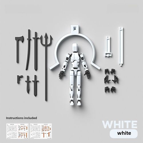 Poupée De Chance 3d Imprimée Jouet De Détente Poupée De Personnage Humaine À 13 Articulations Avec Support Et Aimant Diy Couleur Blanc Et Noir
