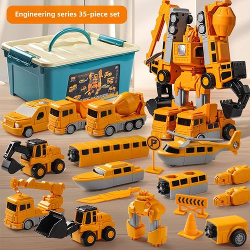 Voiture De Transformation Magnétique Pour Enfants Jouet De Montage De Blocs Machine D'apprentissage Robot Gorilla En Armure Pour Garçons Boîte De Rangement Incluse Série D'ingénierie 35 Pièces
