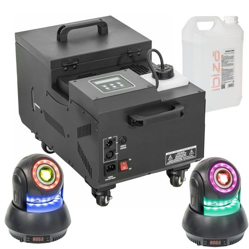 Pack Lumière Machine à Fumée Lourde 1500W - 2 Lyres 30W Spot Ibiza Light - Soirée Fête Danse Dj Mariage