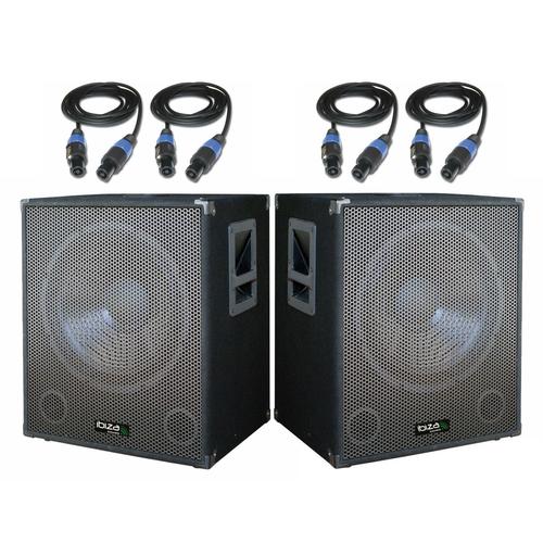 Pack Sono Ibiza - 2 Caissons de basses Actifs SUB15A 2x800W - 4 Câbles Speakon Hauts Parleurs - DJ Fête Mariage Salle des fêtes