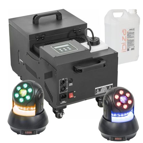 Pack Machine à Fumée Lourde 1500W - 2 Lyres Wash 30W Ibiza STAR-SPOT - Soirée Fête Mariage Danse Dj Pro