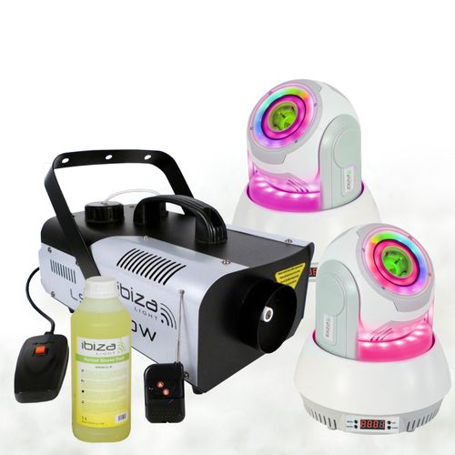 Pack Lumière Ibiza Light Machine à Fumée LSM900W - 2 Lyres 30W STAR-SPOT - Soirée Dj Mariage Danse Pro Fête