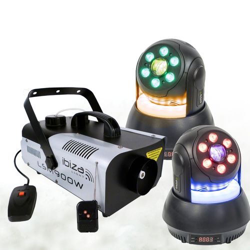 Pack Lumière Ibiza Light Machine à Fumée LSM900W - 2 Lyres STAR-WASH 30W - Soirée Dj Danse Pro Fête Mariage