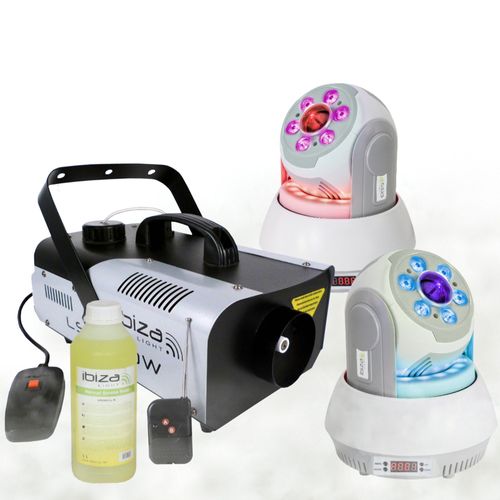 Pack Lumière Machine à Fumée Ibiza Light LSM900W - 2 Lyres 30W STAR-WASH - Soirée Dj Danse Mariage Pro Fête
