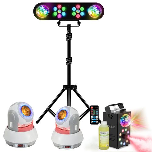 Pack Lumière Ibiza Pied Support DJ LEDBAR-ASTRO-RC 2 Astro 2 Projecteurs PAR - 2 Lyres Beam 40W - Machine à Fumée 400W LEDS