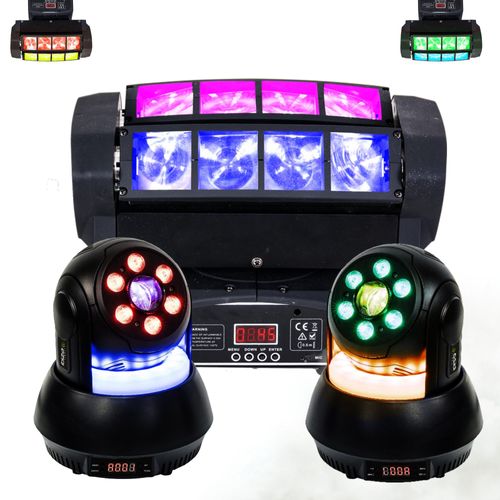 Pack Jeux Lumière Ibiza Spider 8x10W DMX - 2 Lyres 30W STAR-WASH - Fête Pro Anniversaire Soirée Bar Mariage DJ Mobile Club