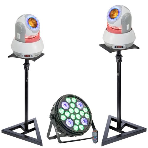 Pack Ibiza 2 Lyres STAR-BEAM 40W - 2 Pieds Supports - Projecteur BIG-PAR 16x4W RGBW 4-en-1 30W UV - Soirée Fête Dj Mariage Club