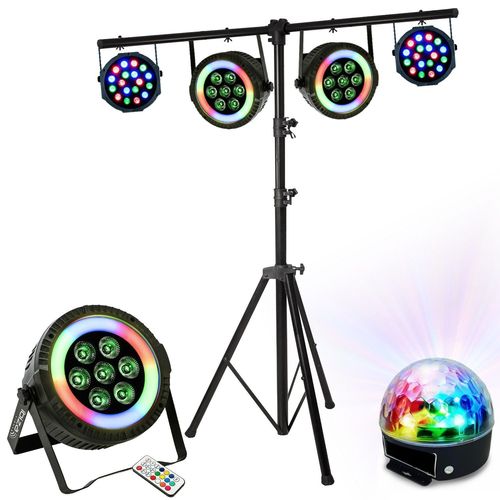 Pack Lumière Ibiza Pied Support SL002 - 2 Projecteurs THINPAR-LED-RING - 2 Projecteurs PAR LEDS 18W - Astro - Fête Dj Mariage Soirée