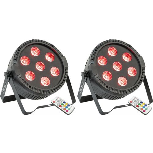 Pack de 2 Projecteurs Par Ibiza Light THINPAR7x6-RGBW DMX Télécommande LED Extra-plats Soirée Dj Fête Bar Club Discothèque Ambiance
