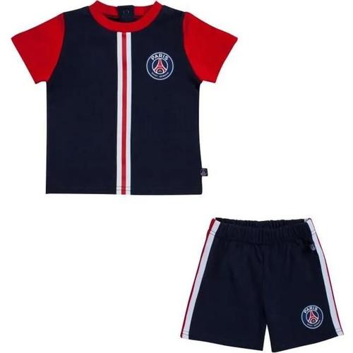 12 Mois - Ensemble T-Shirt + Short - Paris Saint Germain - Bébé - Coton - Manches Courtes - Bleu