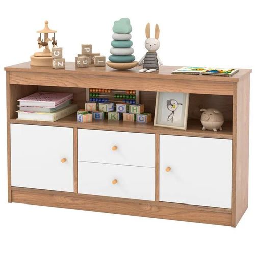 Costway Meuble De Rangement Pour Jouets D¿Enfants Avec 1 Etagère Ouverte, 2 Tiroirs, 2 Armoires De Couleur Naturel