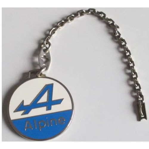 Breloque Alpine Renault : Médaille Ronde Diamètre 3.5cm Au Bout D'une Chainette - Argenté, Bleu Et Blanc