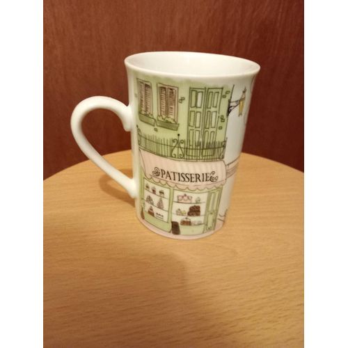 Grande Tasse À Hanse En Céramique, Sérigraphies Paterisserie Anglaise Par Jules Pirault, Anc Brav. Calligraphe Paris, Tour Eiffel, Chocolat, Cacao Dra, Senez-Stl, Coloris Multicolore.