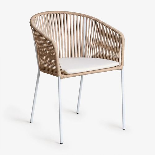 Pack De 4 Chaises De Salle À Manger Avec Accoudoirs En Fer Et Corde Tressée Jocelyn Naturel - Blanc
