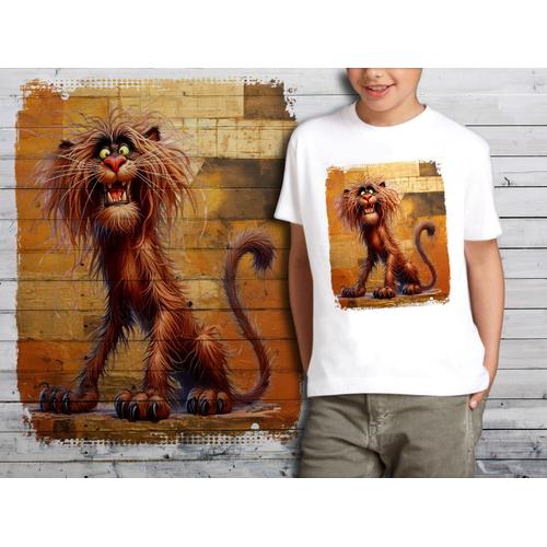 T-Shirt Blanc Enfant Humour Lion Drole Destroy 752