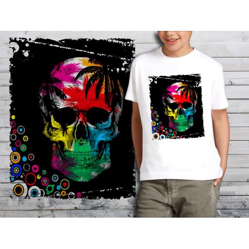 T-Shirt Blanc Enfant Tete De Mort Skull Design 585