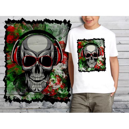 T-Shirt Blanc Enfant Tete De Mort Skull Design 615