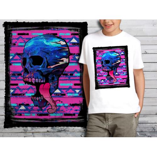 T-Shirt Blanc Enfant Tete De Mort Skull Design 587