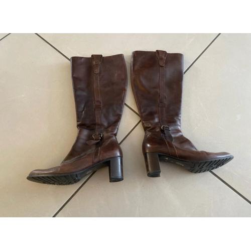 Bottes À Talon Hautes Cuir Véritable Marron À Tirette 38cuir Italien Doux Au Toucher ( Valeur Neuve 250€)