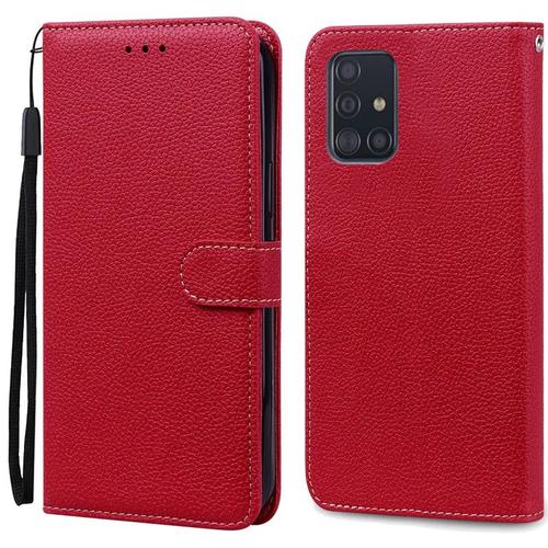 Étui Portefeuille En Cuir Rouge Odeydo Pour Samsung Galaxy A71 4g, Coque À Rabat Avec Intérieur En Silicone