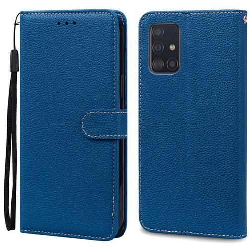 Étui Portefeuille En Cuir Bleu Odeydo Pour Samsung Galaxy A51 4g, Coque À Rabat Avec Intérieur En Silicone