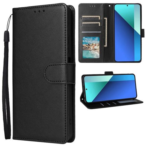 Coque Portefeuille En Cuir Noir Avec Fente Pour Cartes Et Rabat Magnétique Pour Xiaomi Redmi Note 10s